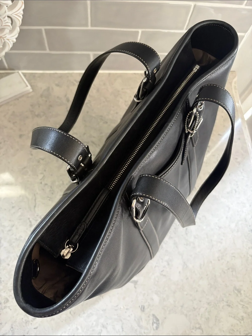 Coach Y2K Hampton black leather carryall Tote 6491 ~EXCELLENT